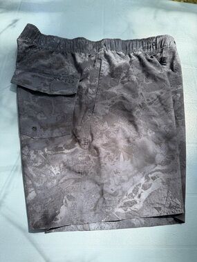 Men's Gray Camouflage Swim Trunks with Side Flap Pocket